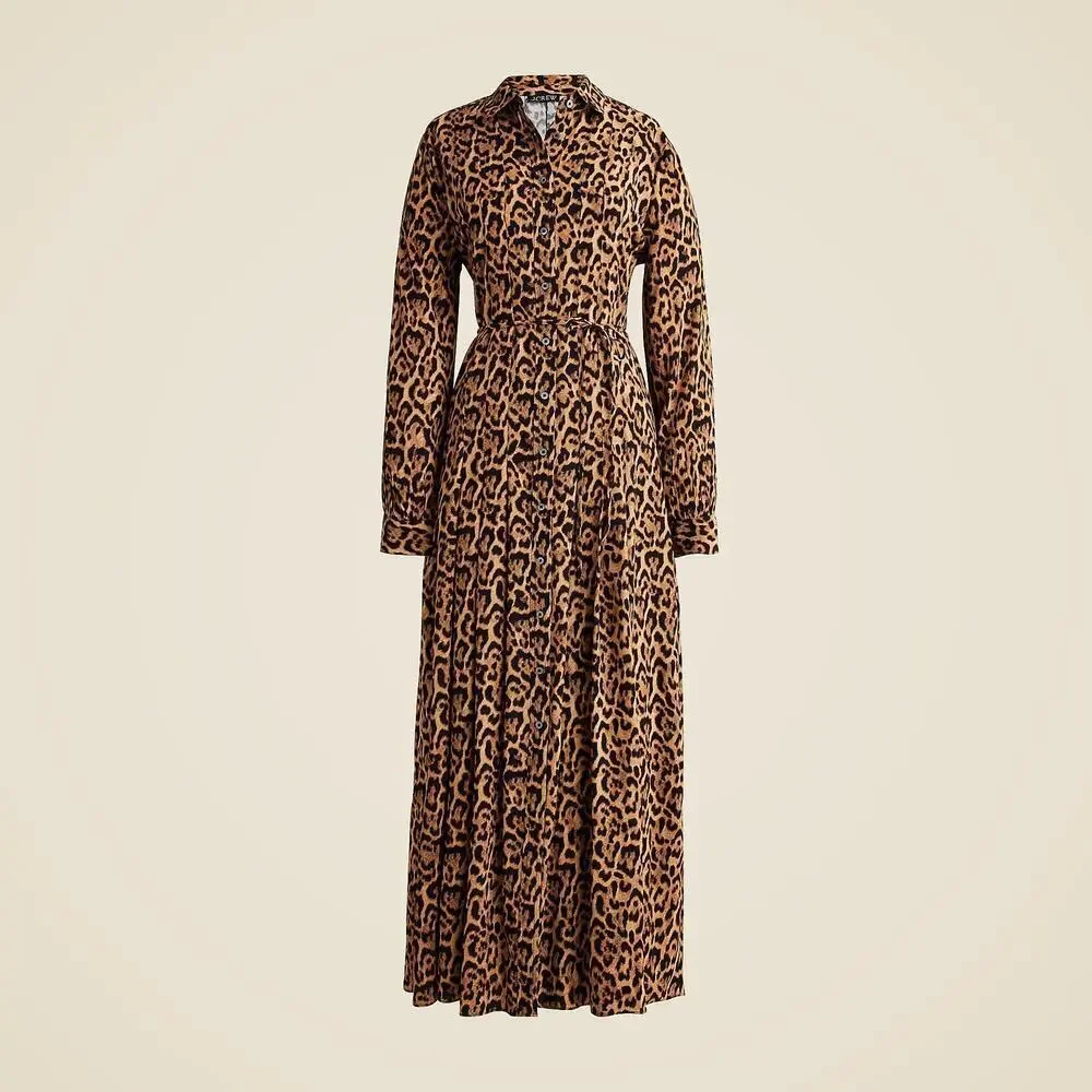 J. Crew Women's Leopard Print Drapey Pleated Shirt-Dress CI713 Brown Size 8 NWT